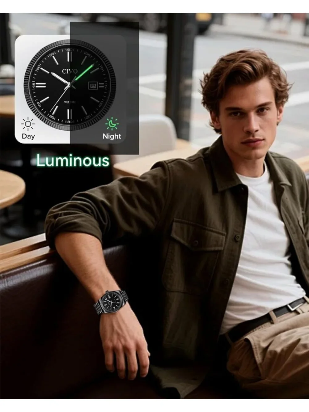 Men's All Black Analog Quartz Skeleton Stainless Steel Round Casual Wrist Watch